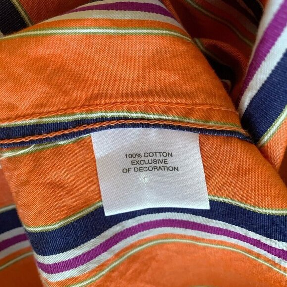 Tailorbyrd Men’s Medium Flip Cuff Long Sleeve Shirt Orange Stripe Button - Picture 8 of 9